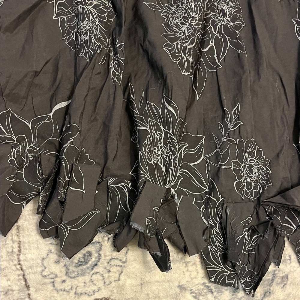 Black Boho Floral Skirt Asymmetrical Hem Flowy Fairy Grunge Anthropologie Style - Picture 5 of 8